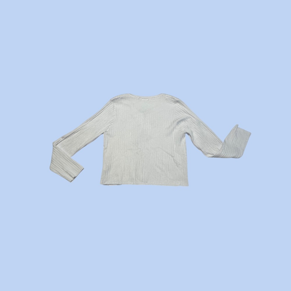 Yekaty White Ribbed Tie Front Cardigan Sweater Long Sleeve XL NWT